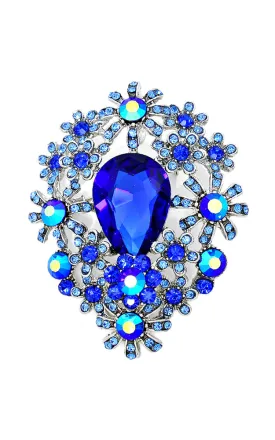 06411 Blue crystal flower cluster brooch / pendant