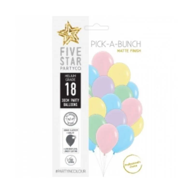 18 Pack Matte Pastel Assorted Latex Balloons - 30cm