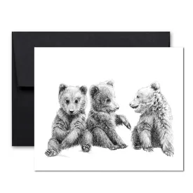 3 Baby Grizzly Bear Cubs Greeting Card