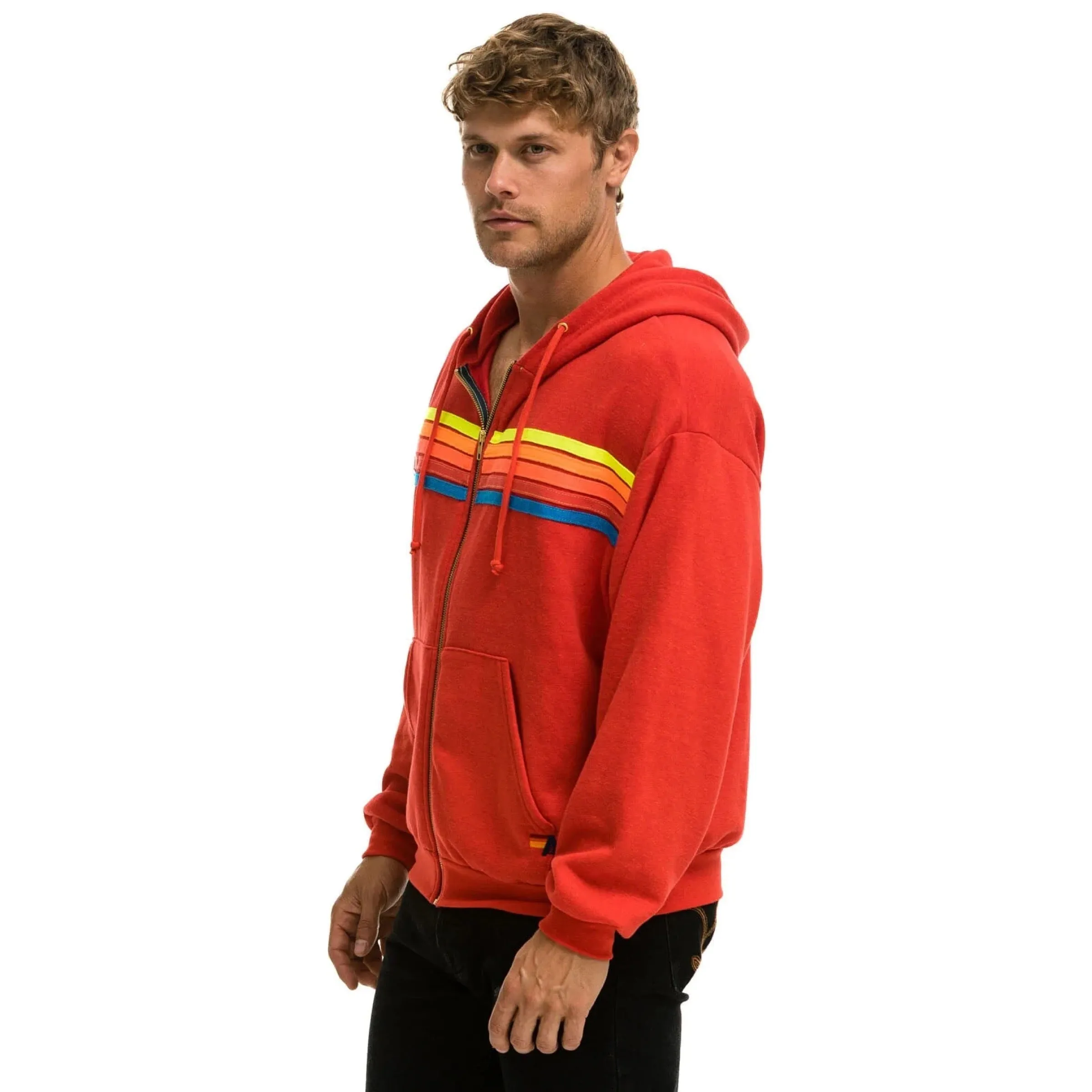 5 Stripe Zip Hoodie Red/Neon Rainbow