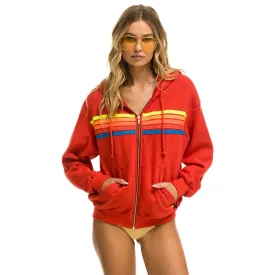 5 Stripe Zip Hoodie Red/Neon Rainbow