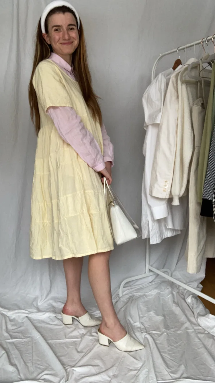 90s Pale Yellow Babydoll Dress - M/L