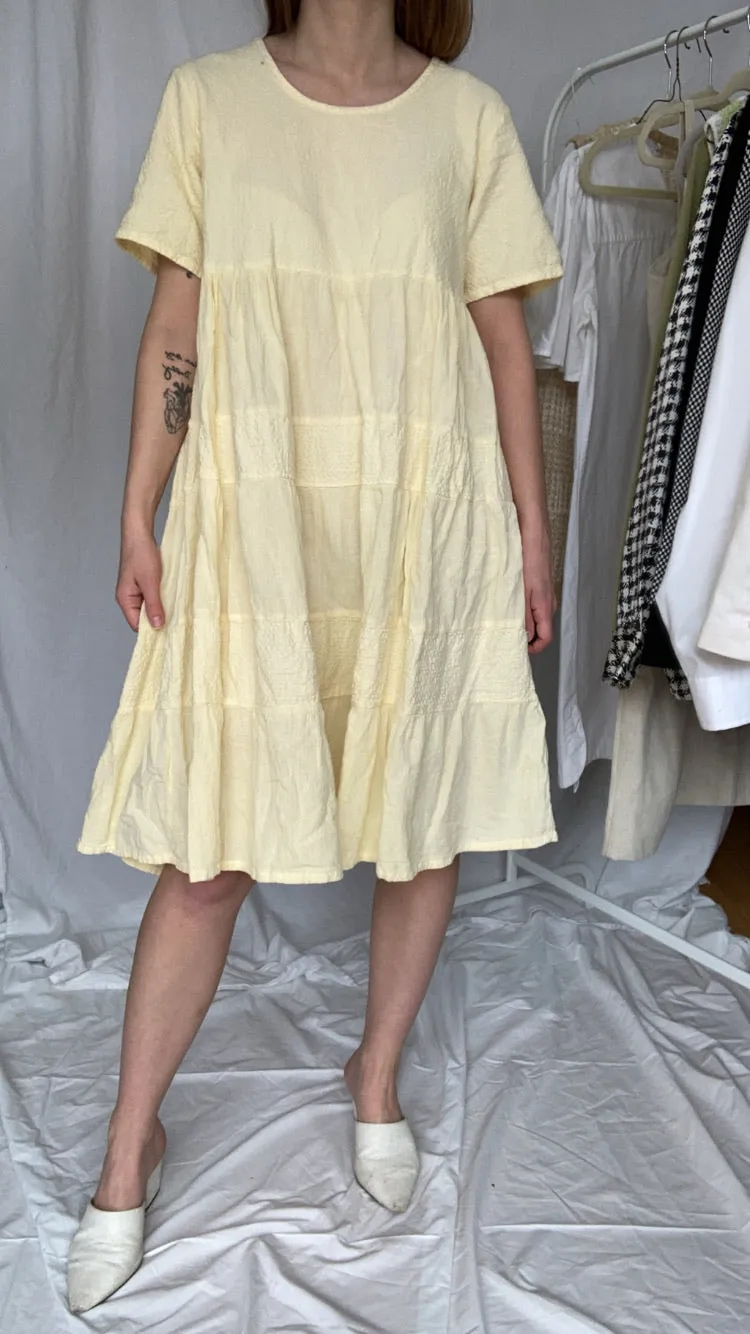 90s Pale Yellow Babydoll Dress - M/L