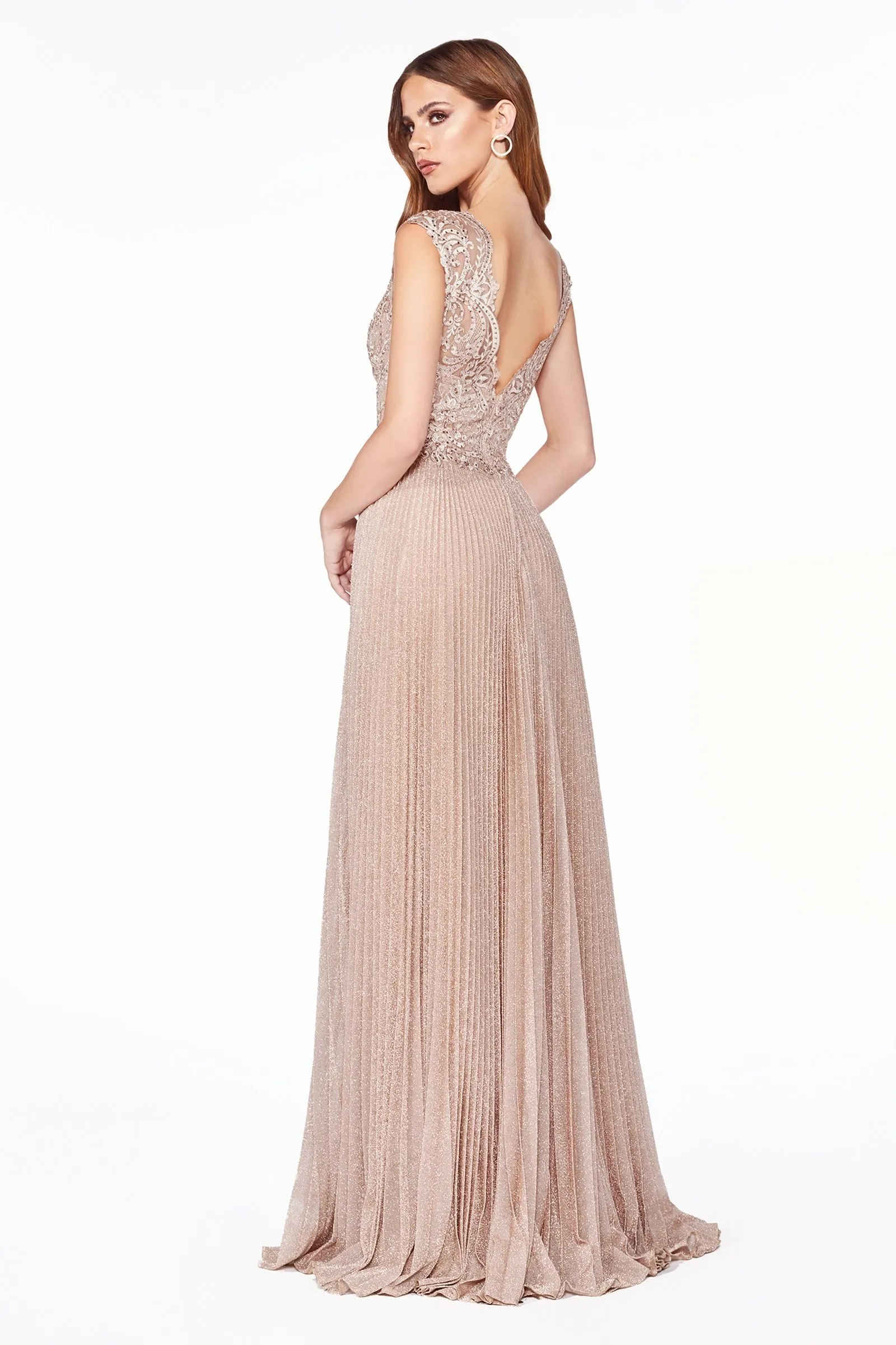 A-Line Metallic Pleated & Lace Dress