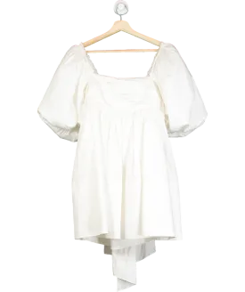 Aje White Casabianca Cotton Puff Sleeve Babydoll Dress UK 6