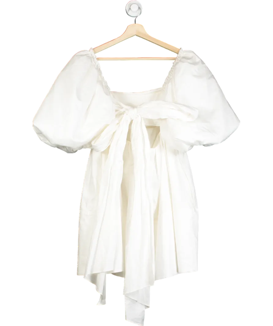 Aje White Casabianca Cotton Puff Sleeve Babydoll Dress UK 6