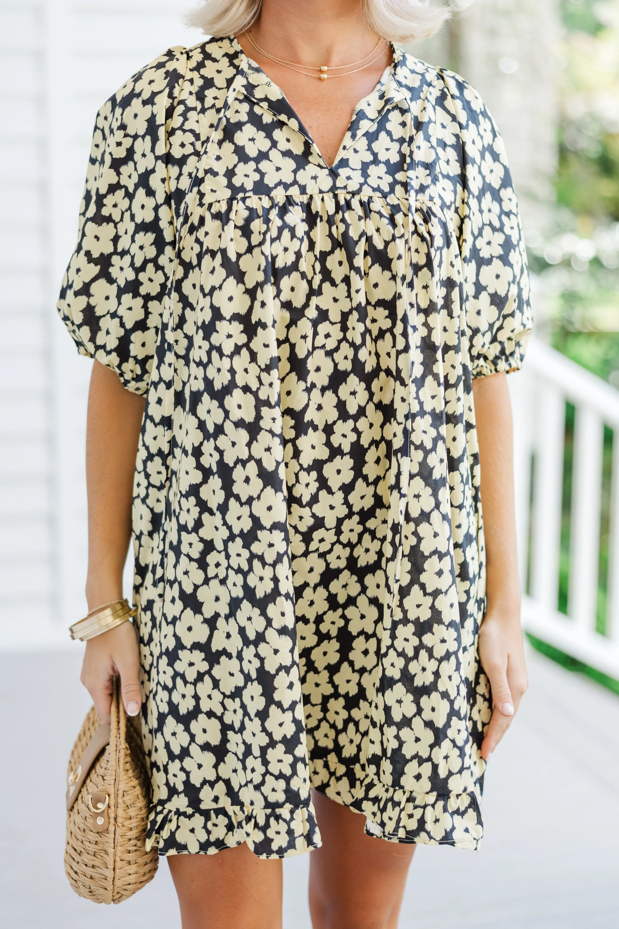 Be The One Black Floral Babydoll Dress