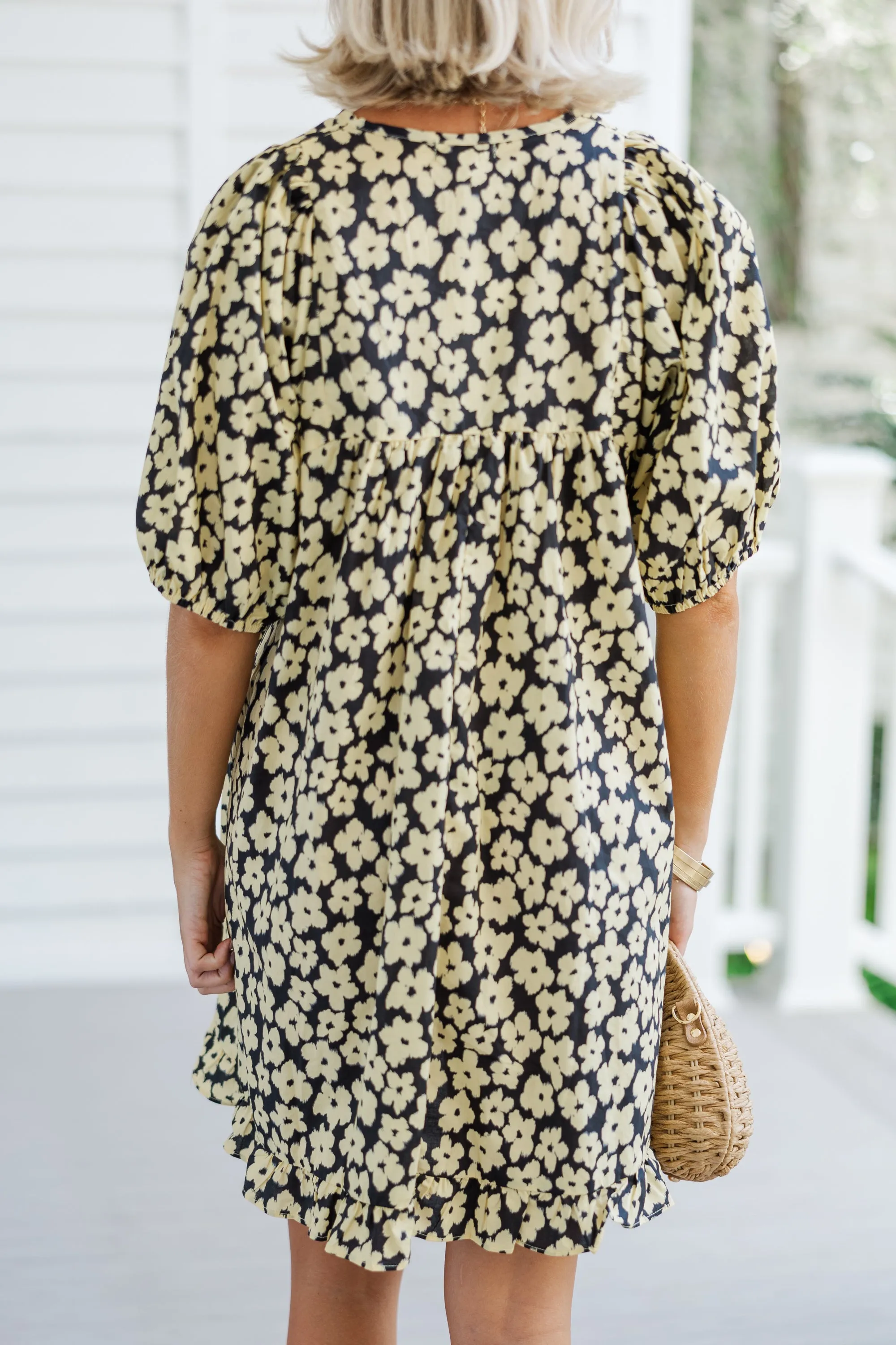 Be The One Black Floral Babydoll Dress