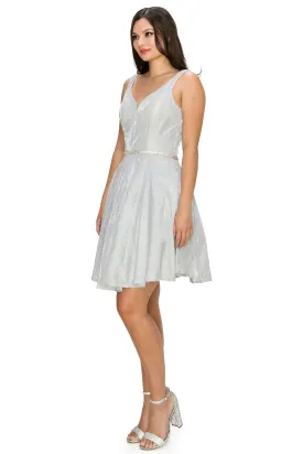 Beaded Belt Illusion V-Neck Open V-Back Short Cocktail Dress