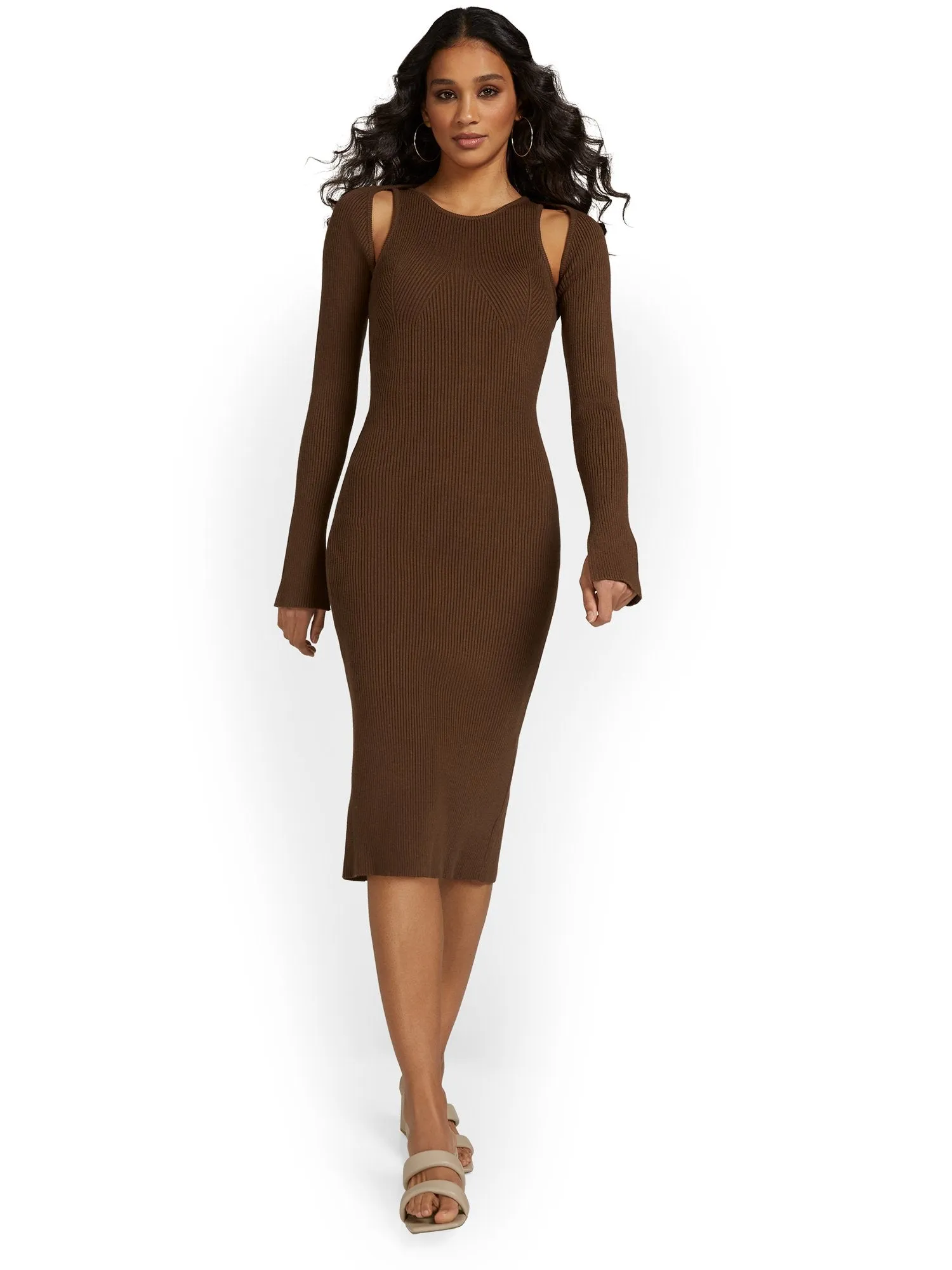 Beige Botany 2-Piece Ribbed Knit Midi Dress & Shrug Set - Brands We Love
