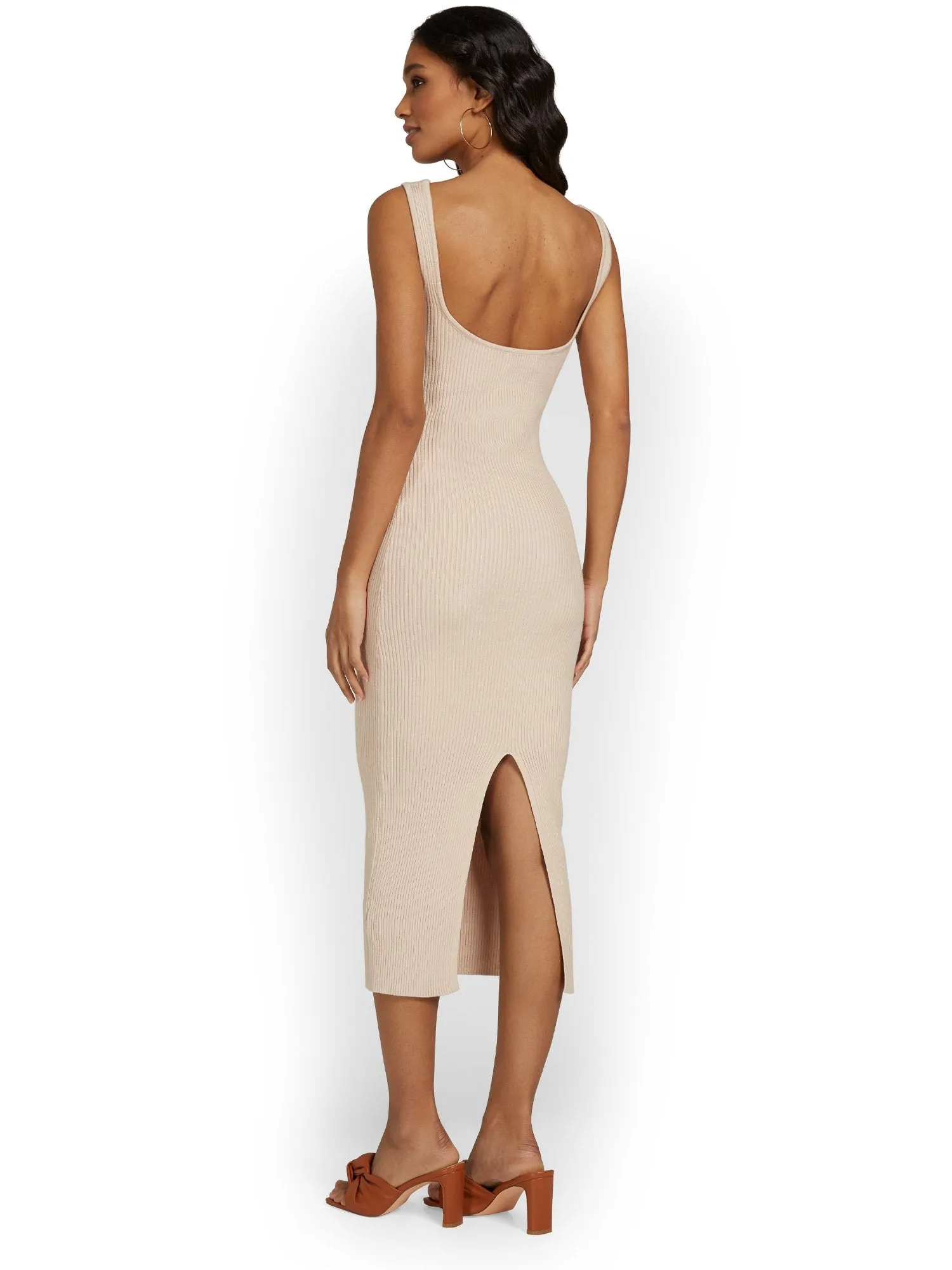 Beige Botany Scoopneck Ribbed Knit Midi Dress - Brands We Love