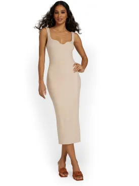 Beige Botany Scoopneck Ribbed Knit Midi Dress - Brands We Love