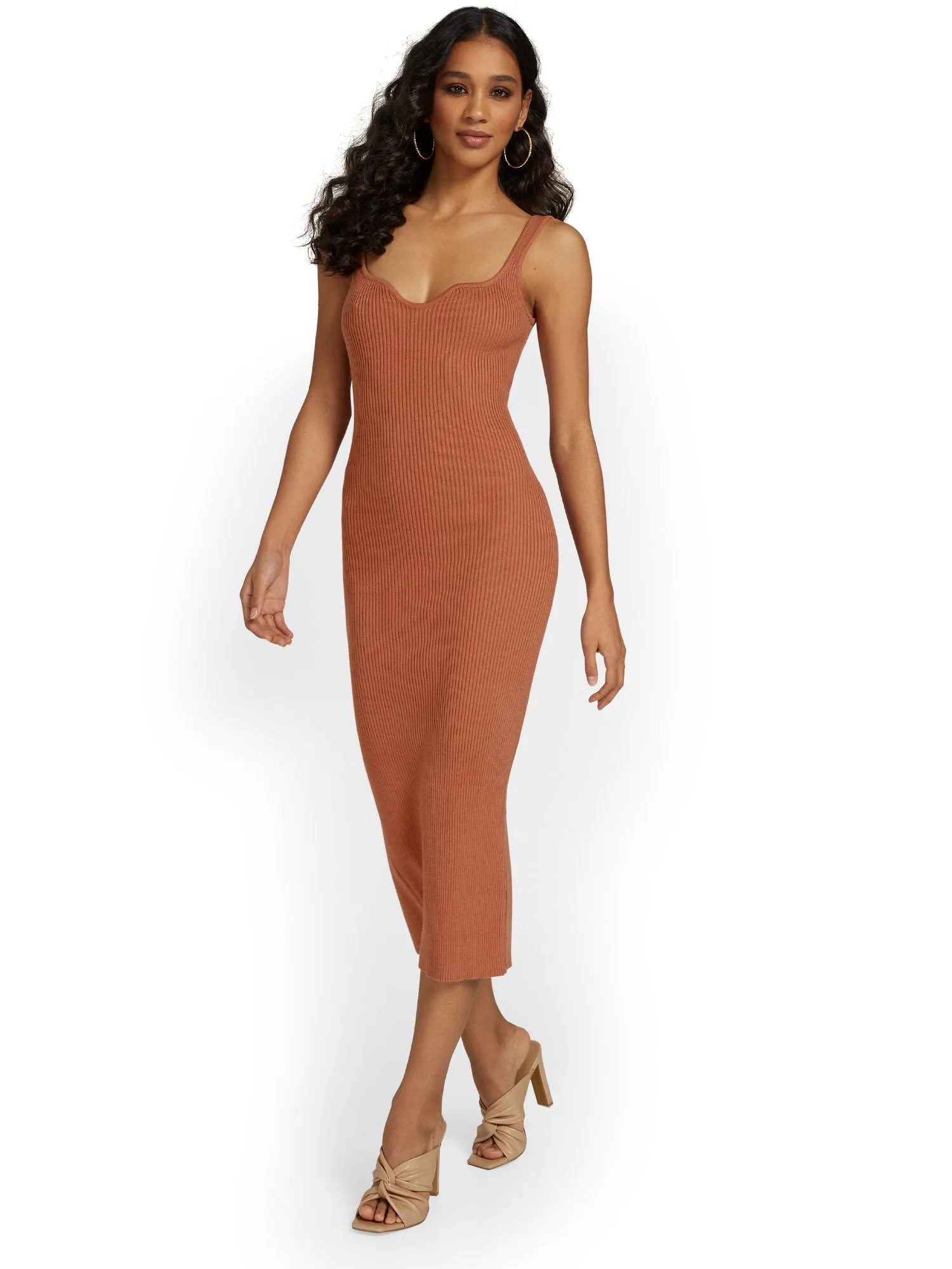 Beige Botany Scoopneck Ribbed Knit Midi Dress - Brands We Love