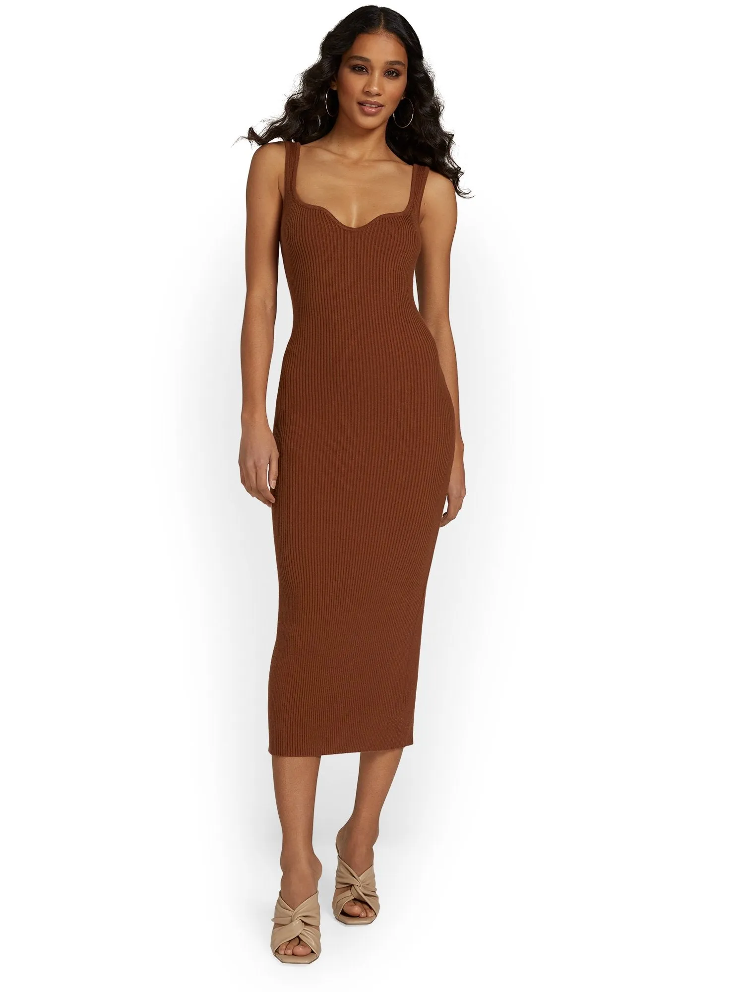 Beige Botany Scoopneck Ribbed Knit Midi Dress - Brands We Love