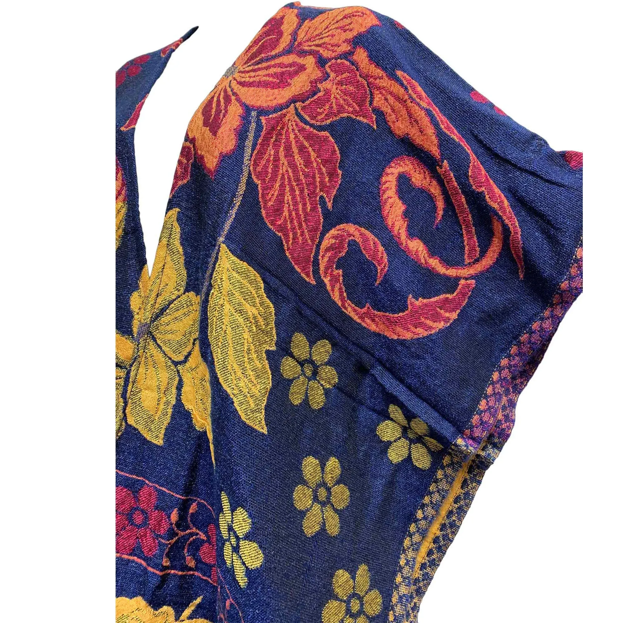 Boho Women's Ethnic Print Reversible Open Front Sweater Poncho Ruana Shawl