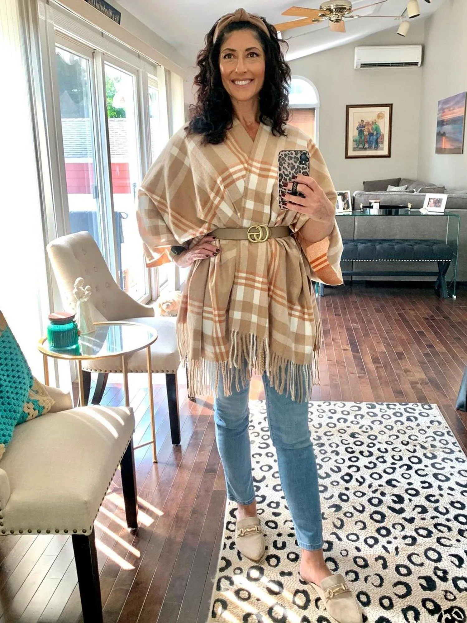 Camel Cream Plaid Poncho Cape