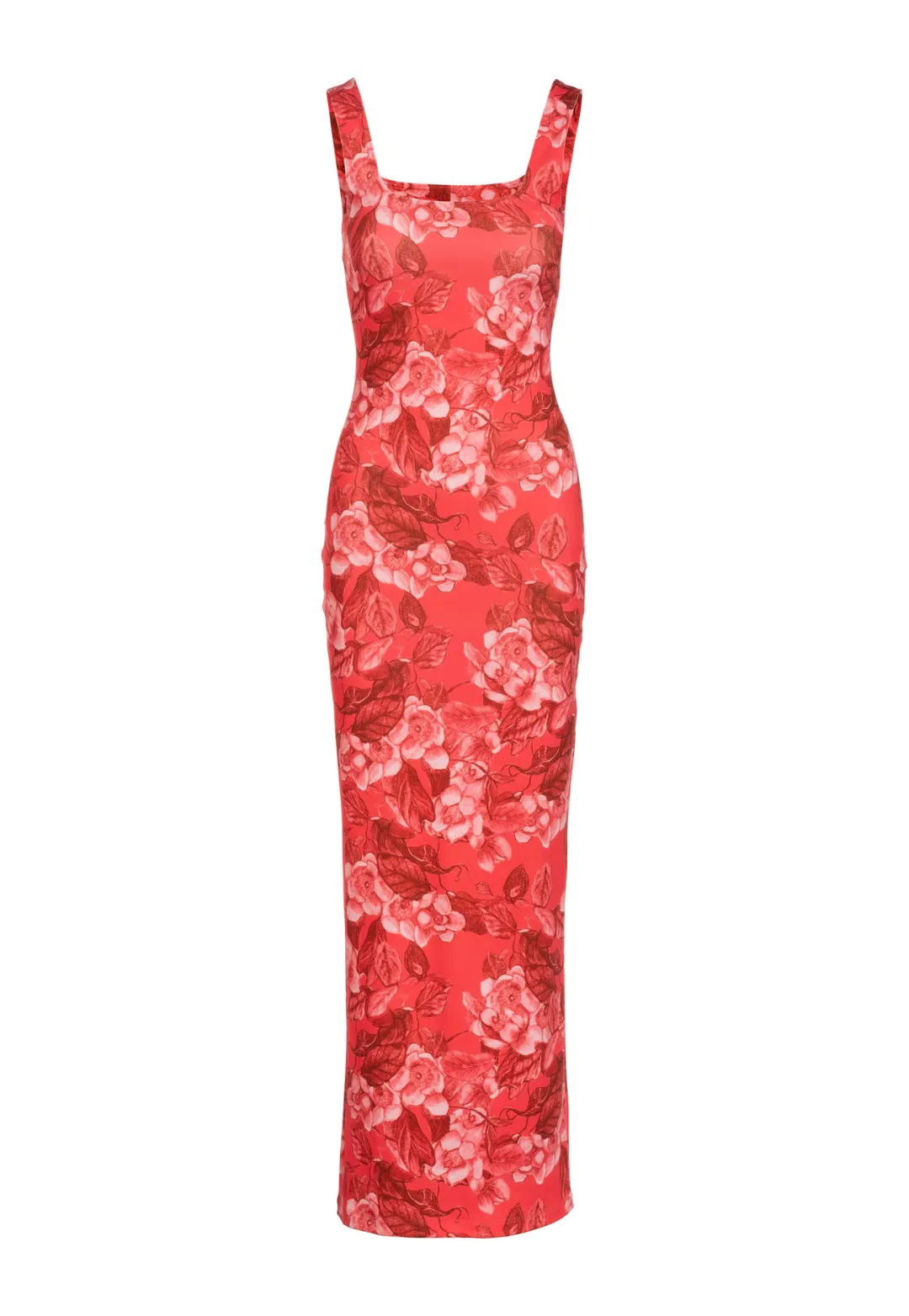Caterina Long Stretch Dress in Coral Grandiflora