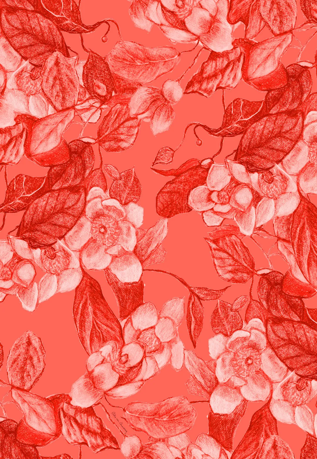 Caterina Long Stretch Dress in Coral Grandiflora