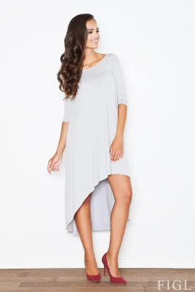Chic Asymmetrical Hem Boat Neck Midi Dress