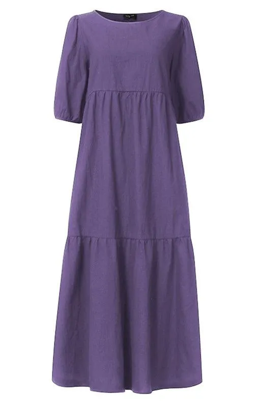 Chic Puff Sleeve Cotton Babydoll Midi Dress - Timeless Feminine Style