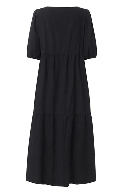 Chic Puff Sleeve Cotton Babydoll Midi Dress - Timeless Feminine Style