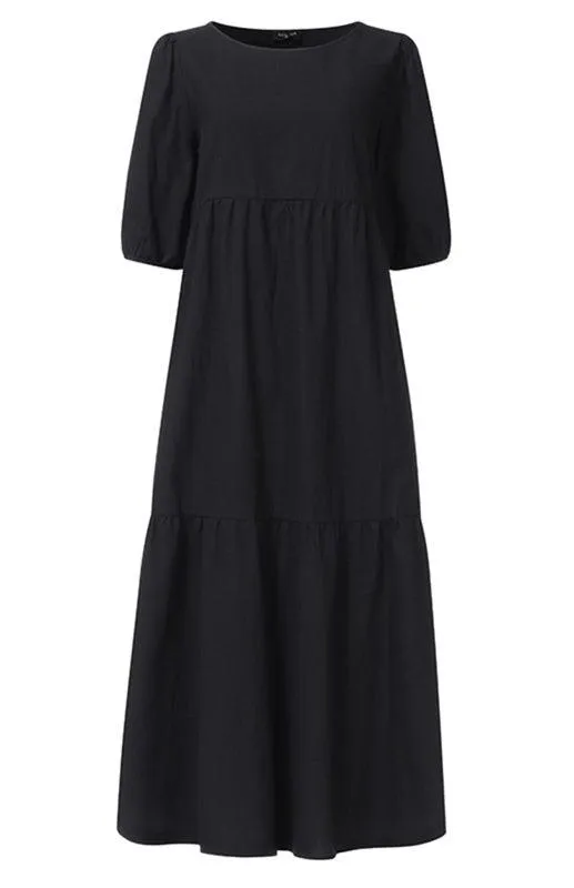 Chic Puff Sleeve Cotton Babydoll Midi Dress - Timeless Feminine Style