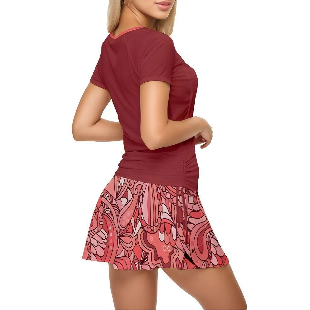 Citra Brown Active Top Tee & Print Skort Set