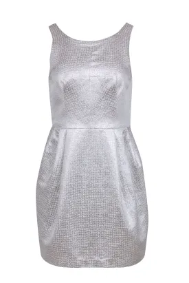 Club Monaco - Silver Metallic Mini Fit & Flare Cocktail Dress w/ High Neckline Sz 4