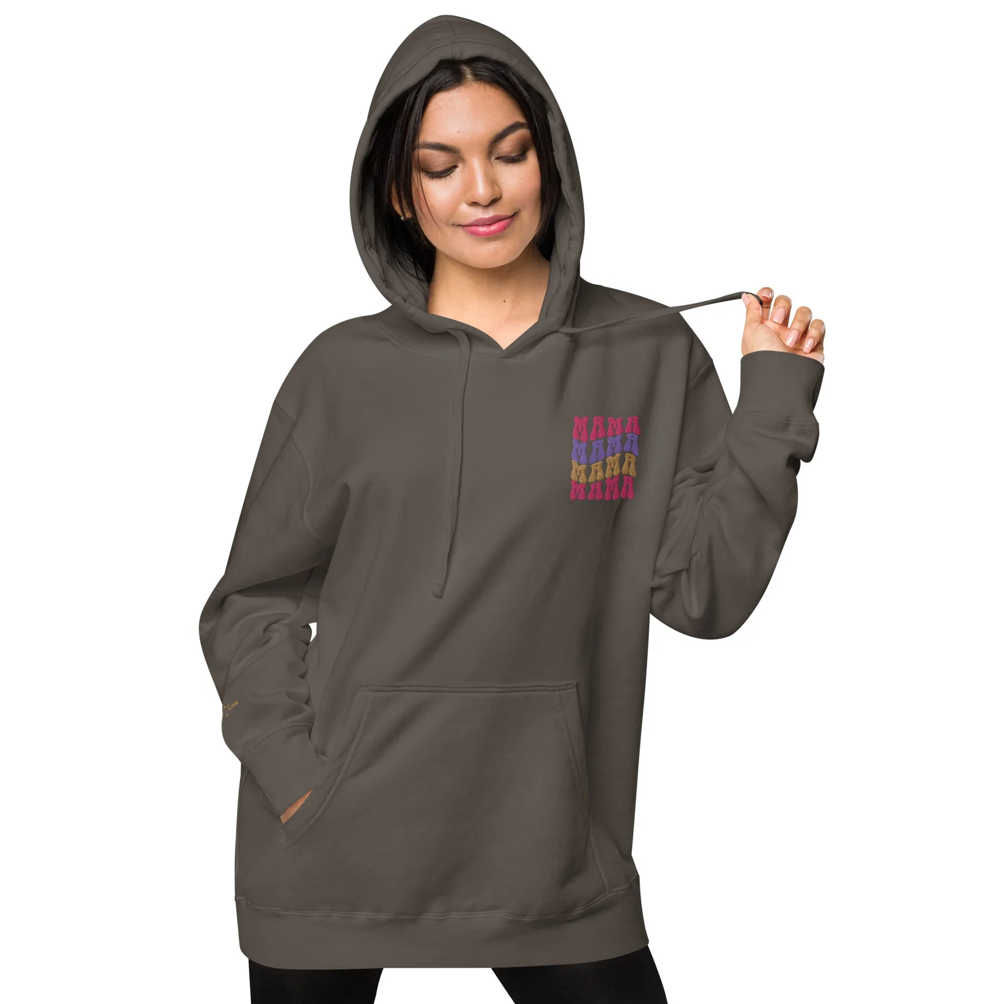 Colorful Retro Mama Design Unisex Pigment-Dyed Hoodie, lioness-love