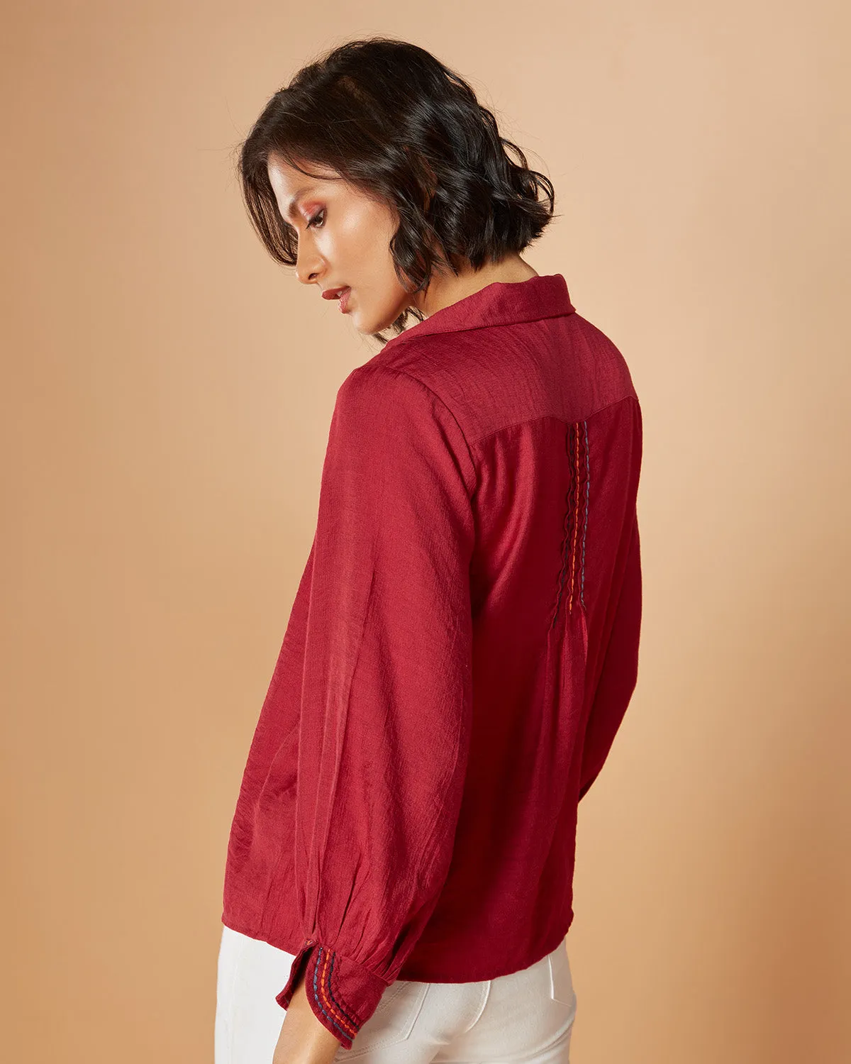 Crimson Crush Pleated Shirt