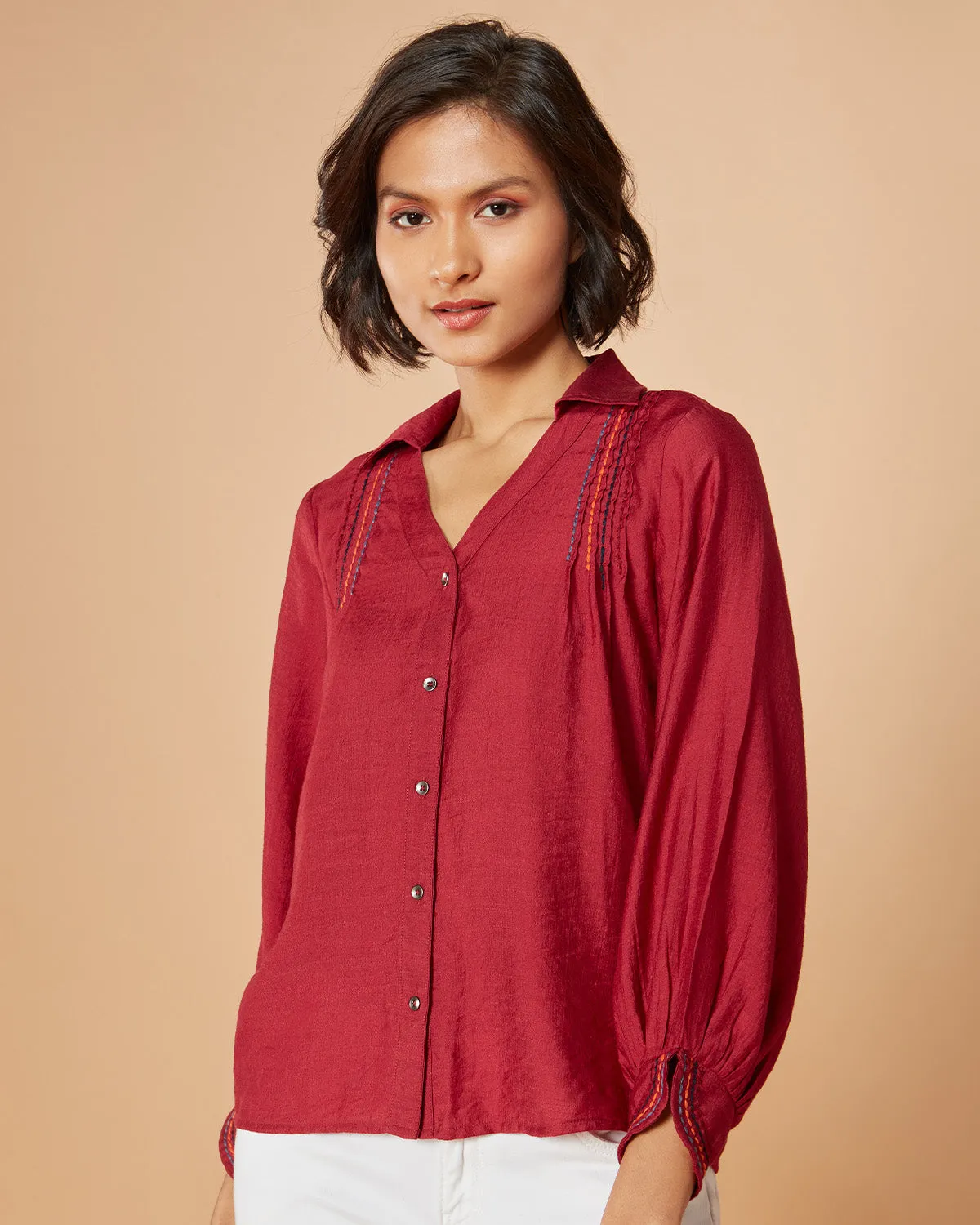 Crimson Crush Pleated Shirt