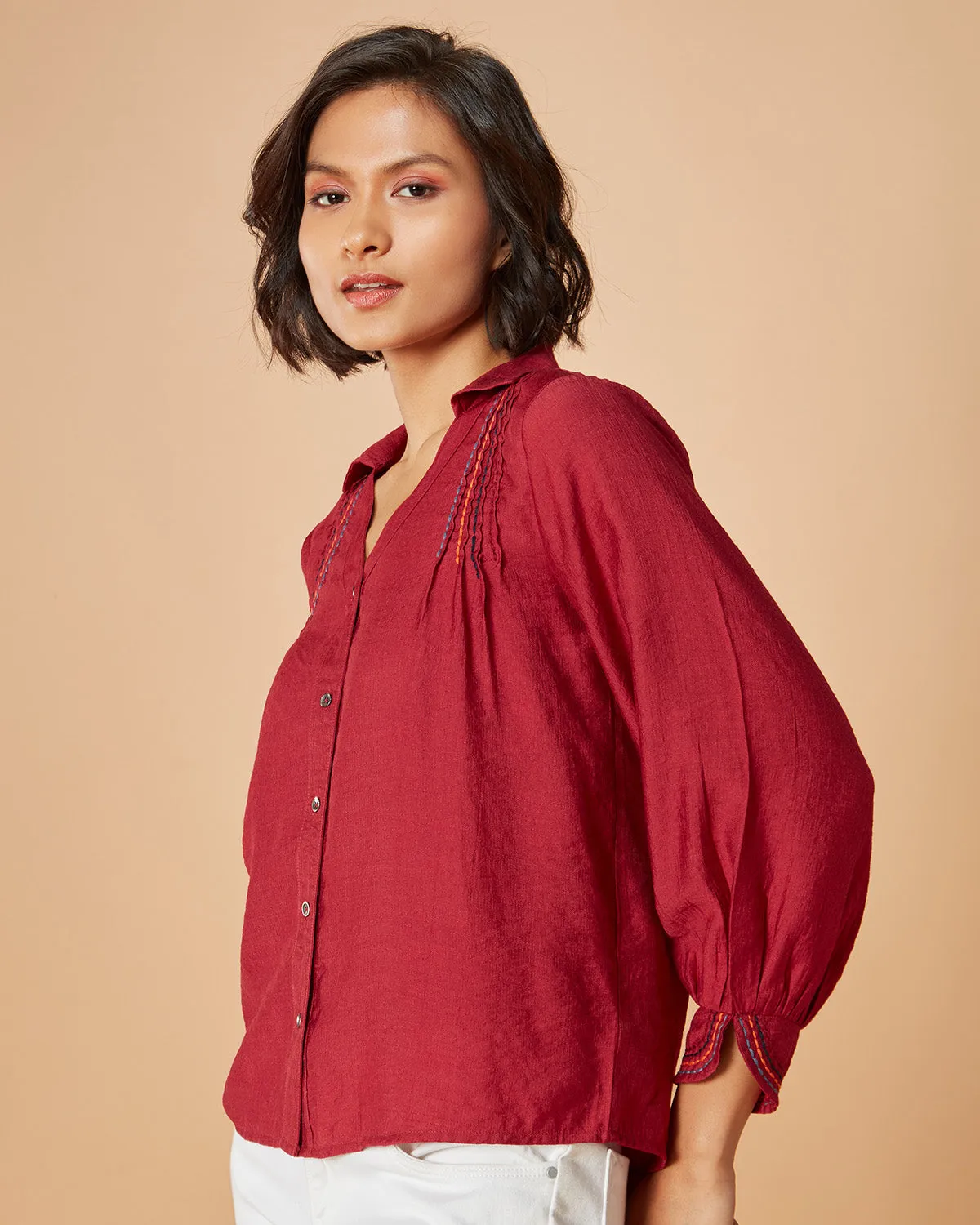 Crimson Crush Pleated Shirt