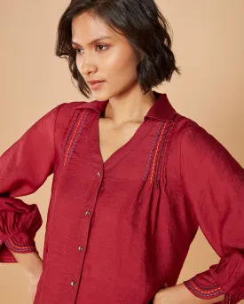 Crimson Crush Pleated Shirt