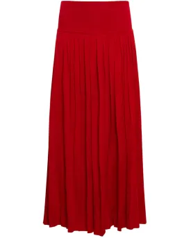 Crimson Silky Pleat Skirt