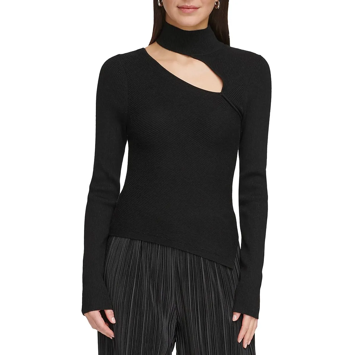 DKNY Womens Cutout Mock-Neck Pullover Sweater