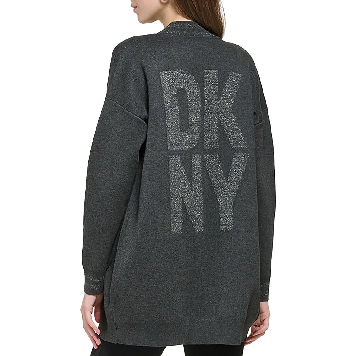 DKNY Womens Knit Metallic Cardigan Sweater