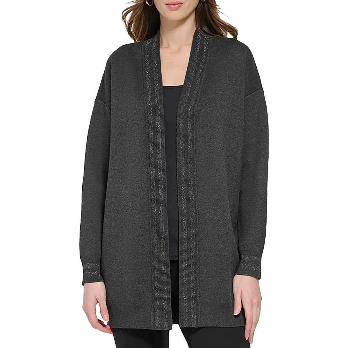 DKNY Womens Knit Metallic Cardigan Sweater