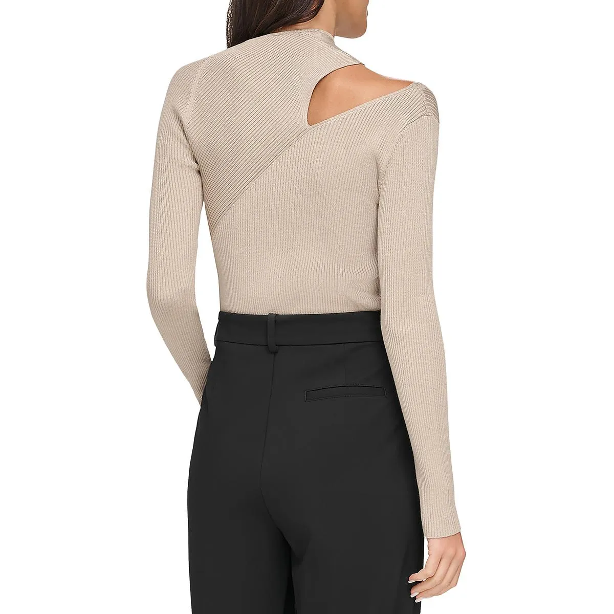 DKNY Womens Ribbed Knit Cut-Out Pullover Sweater