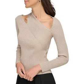 DKNY Womens Ribbed Knit Cut-Out Pullover Sweater