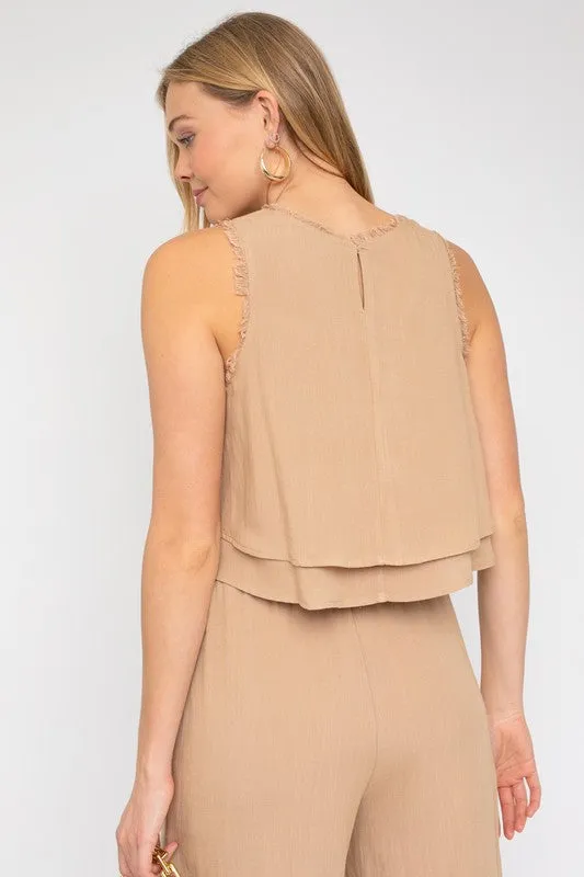 Double ruffle sleeveless top