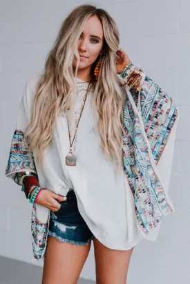 Fallon Embroidered Sleeve Poncho - Ivory