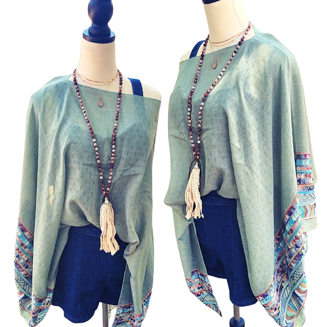 Fallon Embroidered Sleeve Poncho
