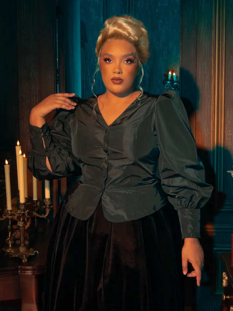 FINAL SALE - Taffeta Edwardian Blouse in Black