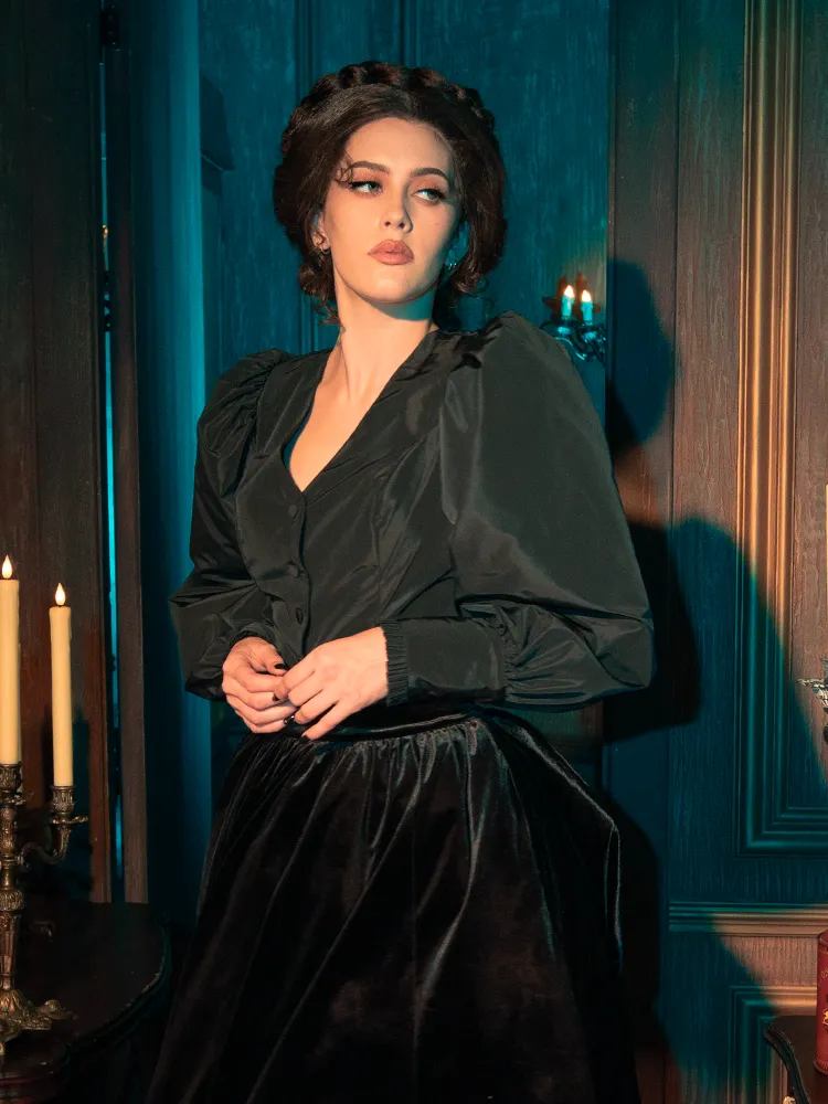 FINAL SALE - Taffeta Edwardian Blouse in Black
