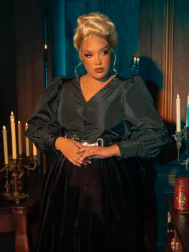 FINAL SALE - Taffeta Edwardian Blouse in Black