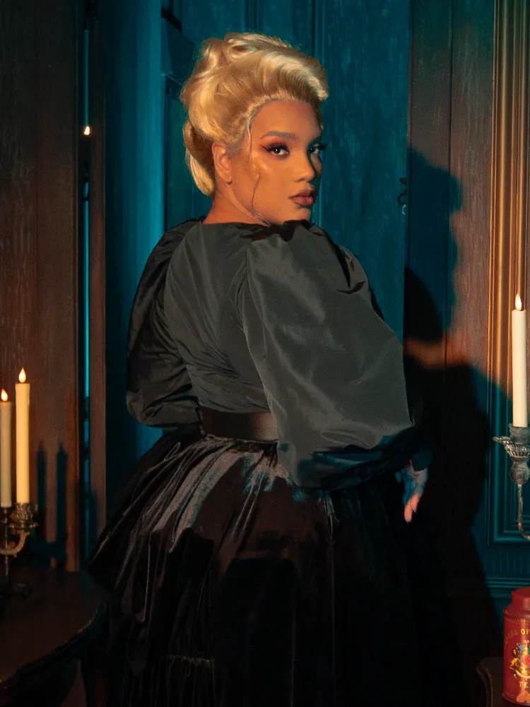 FINAL SALE - Taffeta Edwardian Blouse in Black