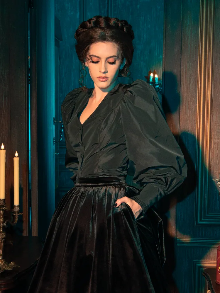 FINAL SALE - Taffeta Edwardian Blouse in Black