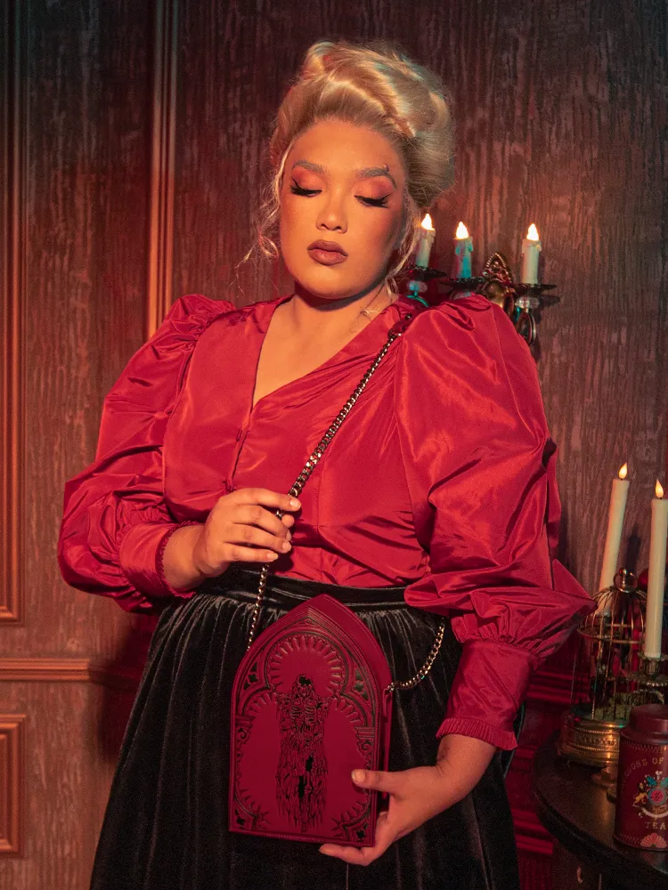 FINAL SALE - Taffeta Edwardian Blouse in Crimson Red