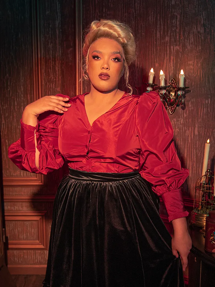 FINAL SALE - Taffeta Edwardian Blouse in Crimson Red