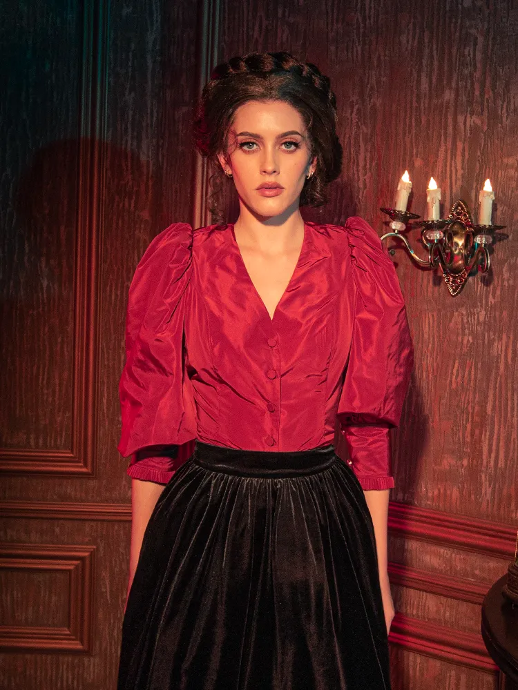 FINAL SALE - Taffeta Edwardian Blouse in Crimson Red